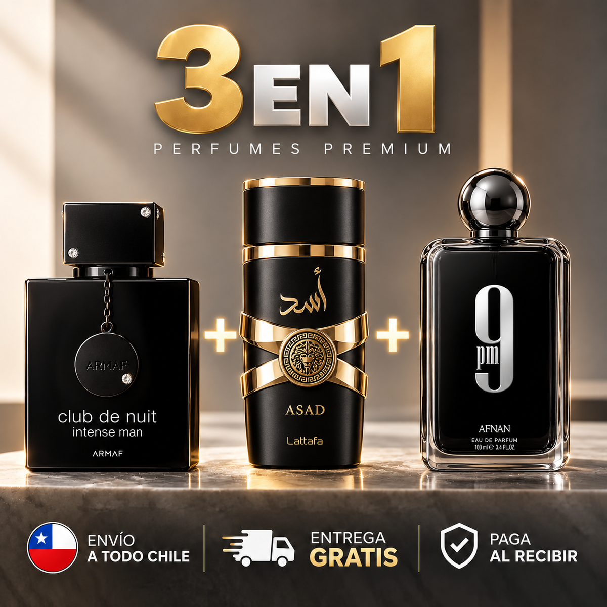 Zestaw 3x1 perfum męskich | Armaf Club de Nuit Intense + Lattafa Asad + Afnan 9PM po 100 ml